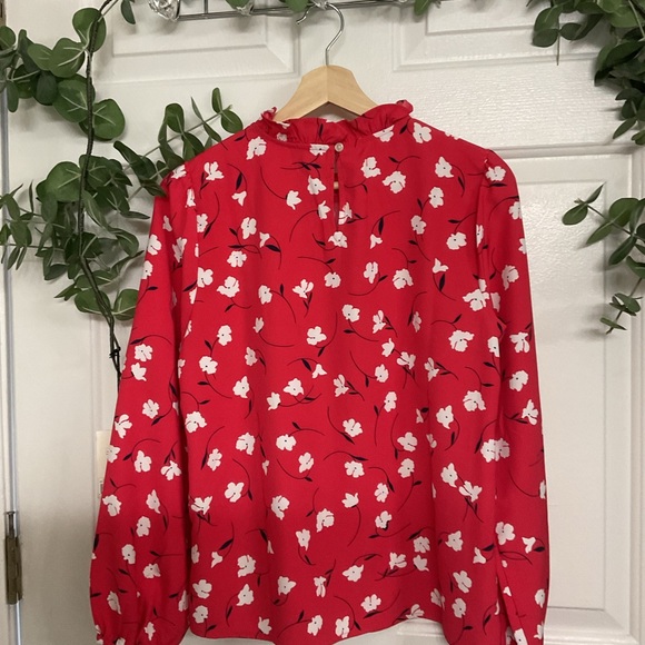 J. Crew Vibrant Red Floral Blouse - Picture 2 of 6